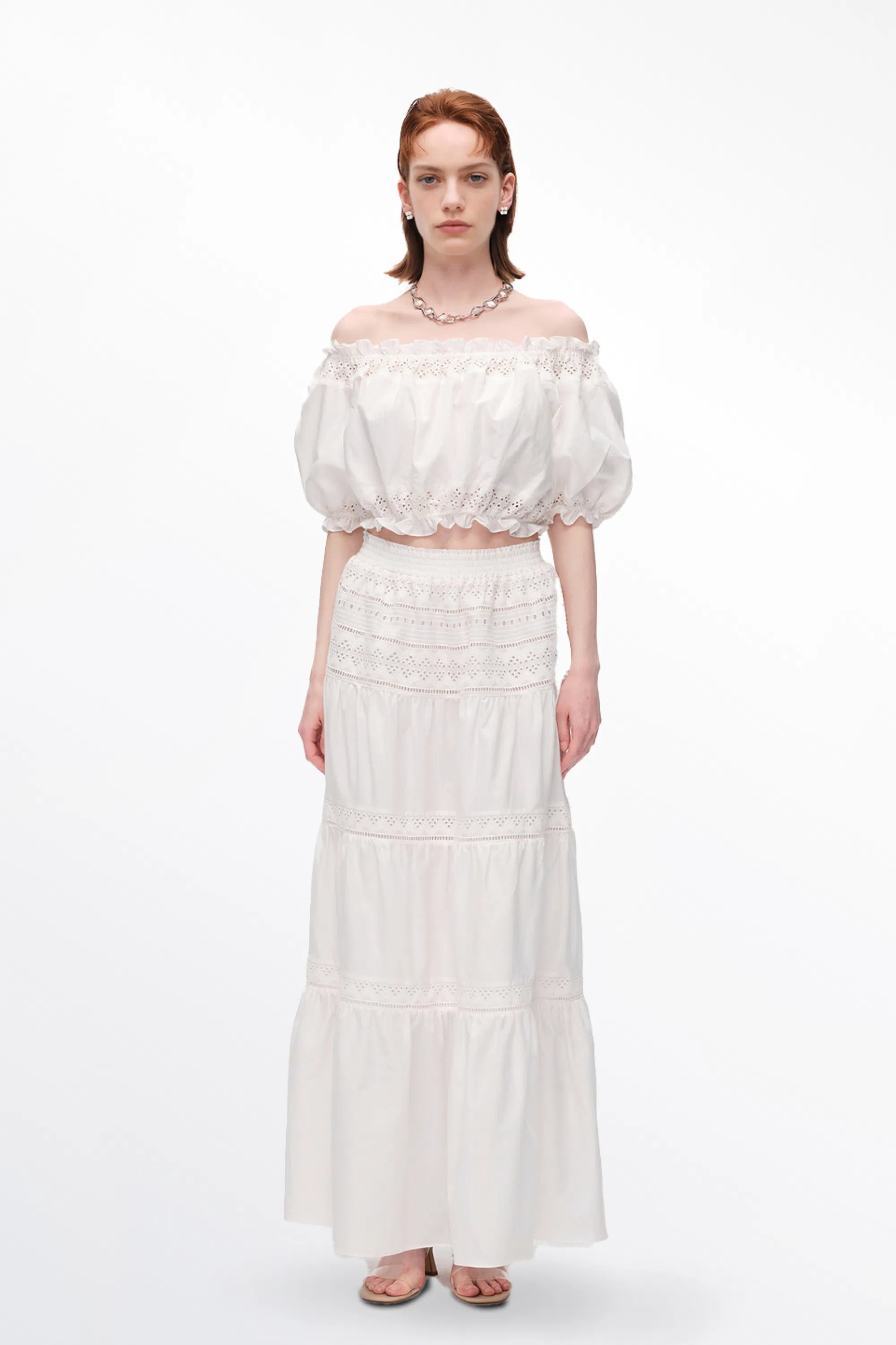 Luise Off-Shoulder Puff Sleeve Top in Silk Cotton