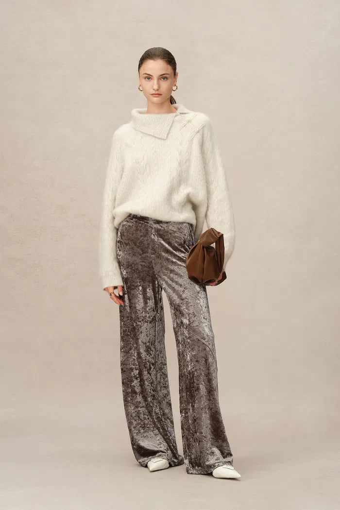 Shining Velvet Straight Leg Trousers in Ice Velvet