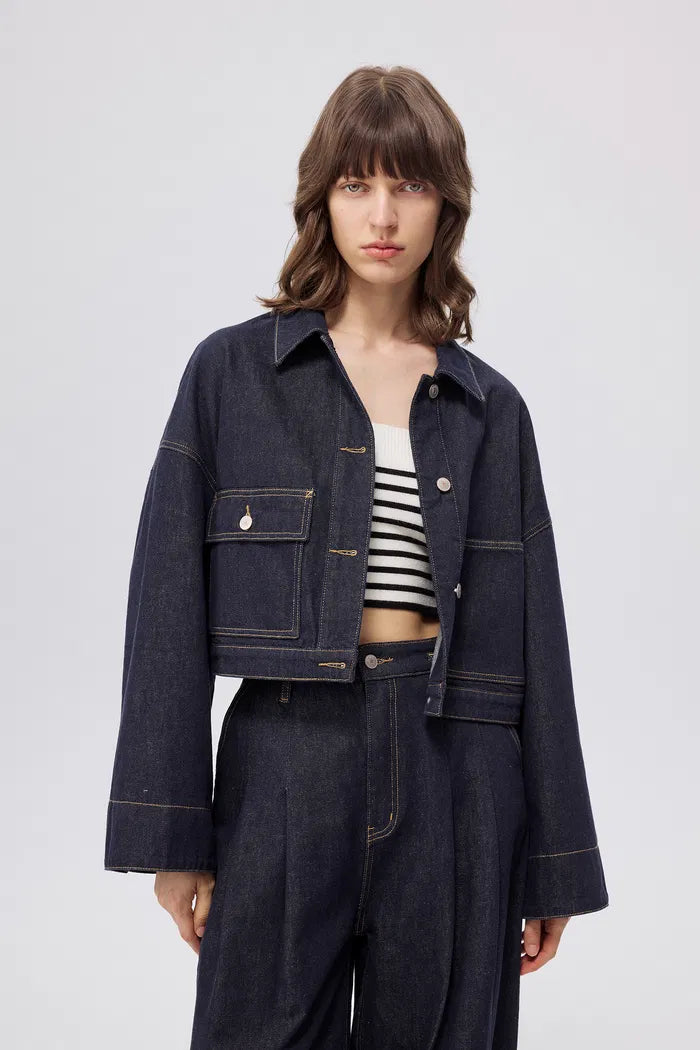 Dylan Oversized Sleeve Jacket in Raw Cotton Denim