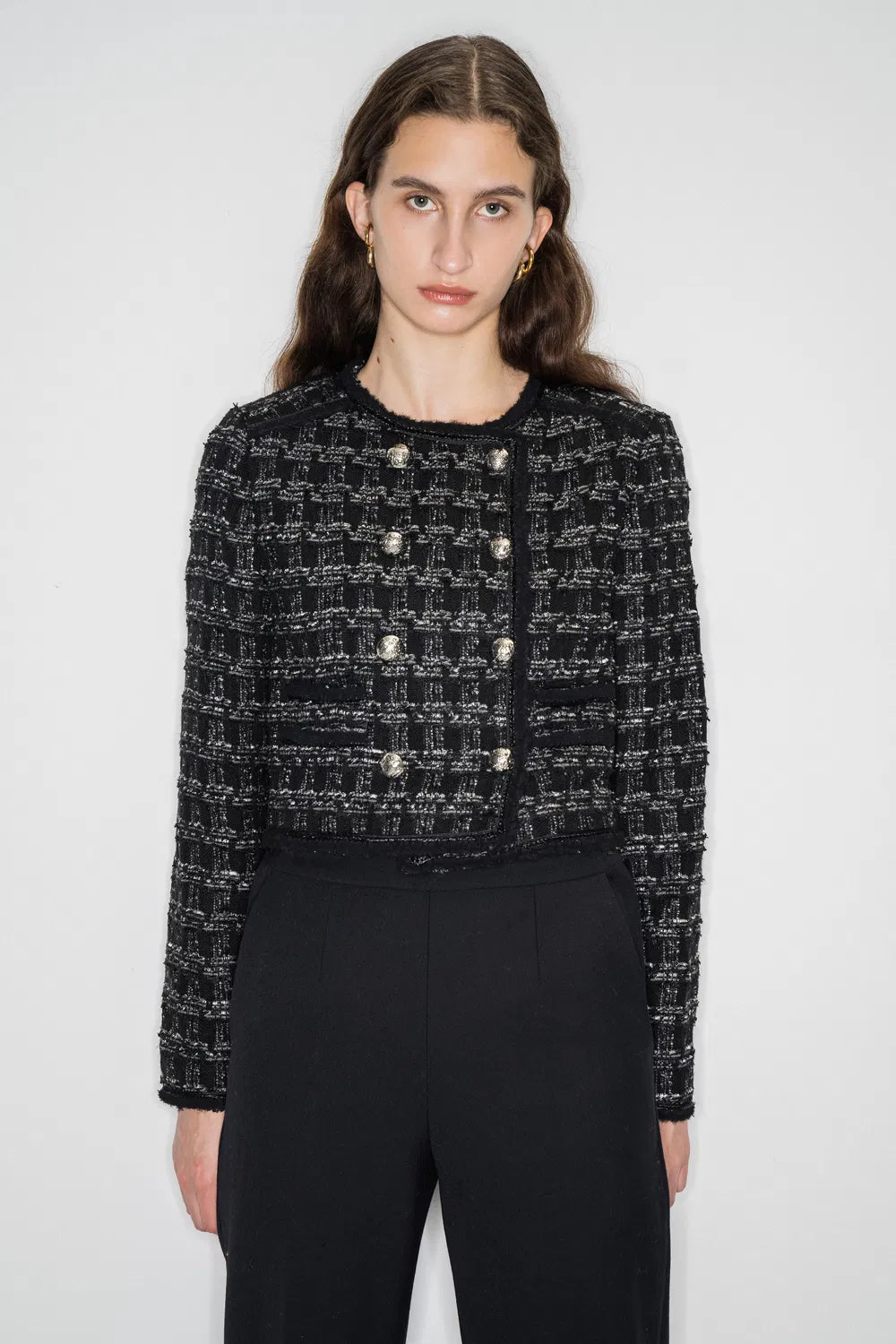 Le Saint-Honor Metallic Button Short Coat in Parisian-Inspired Tweed