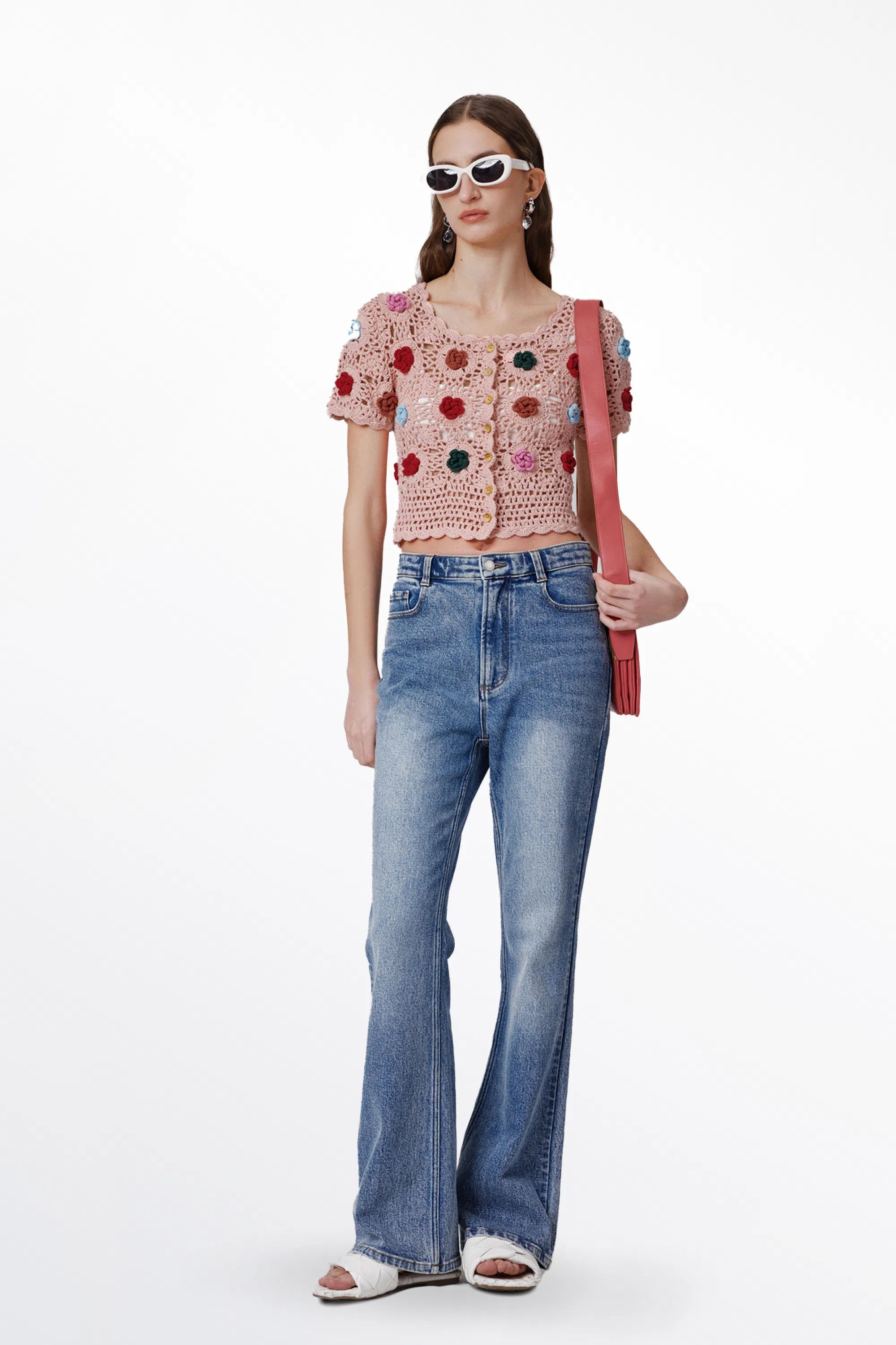 Alice Handcrafted Crochet Flower Knit Top in Cotton