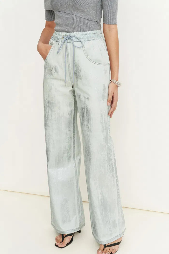 Galaxy Shimmer Coated Wide Leg Jeans in Summer Denim