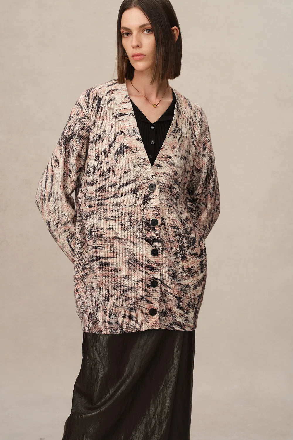 Zoey Animal Print Cardigan in Chunky Cotton Knit