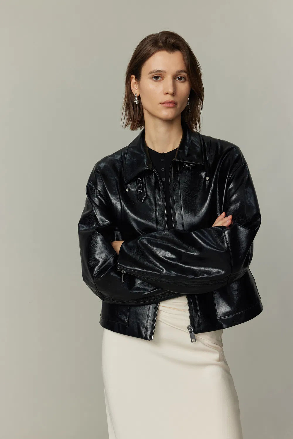 Rita Zip-Up Jacket in Faux Lambskin Leather