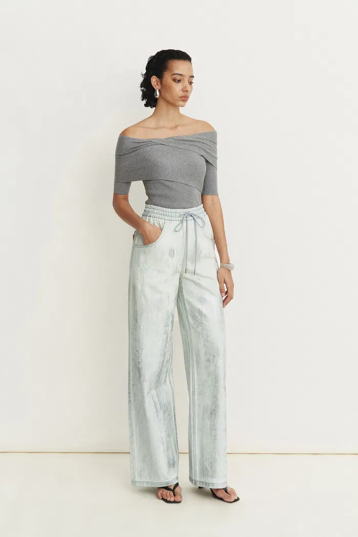 Galaxy Shimmer Coated Wide Leg Jeans in Summer Denim