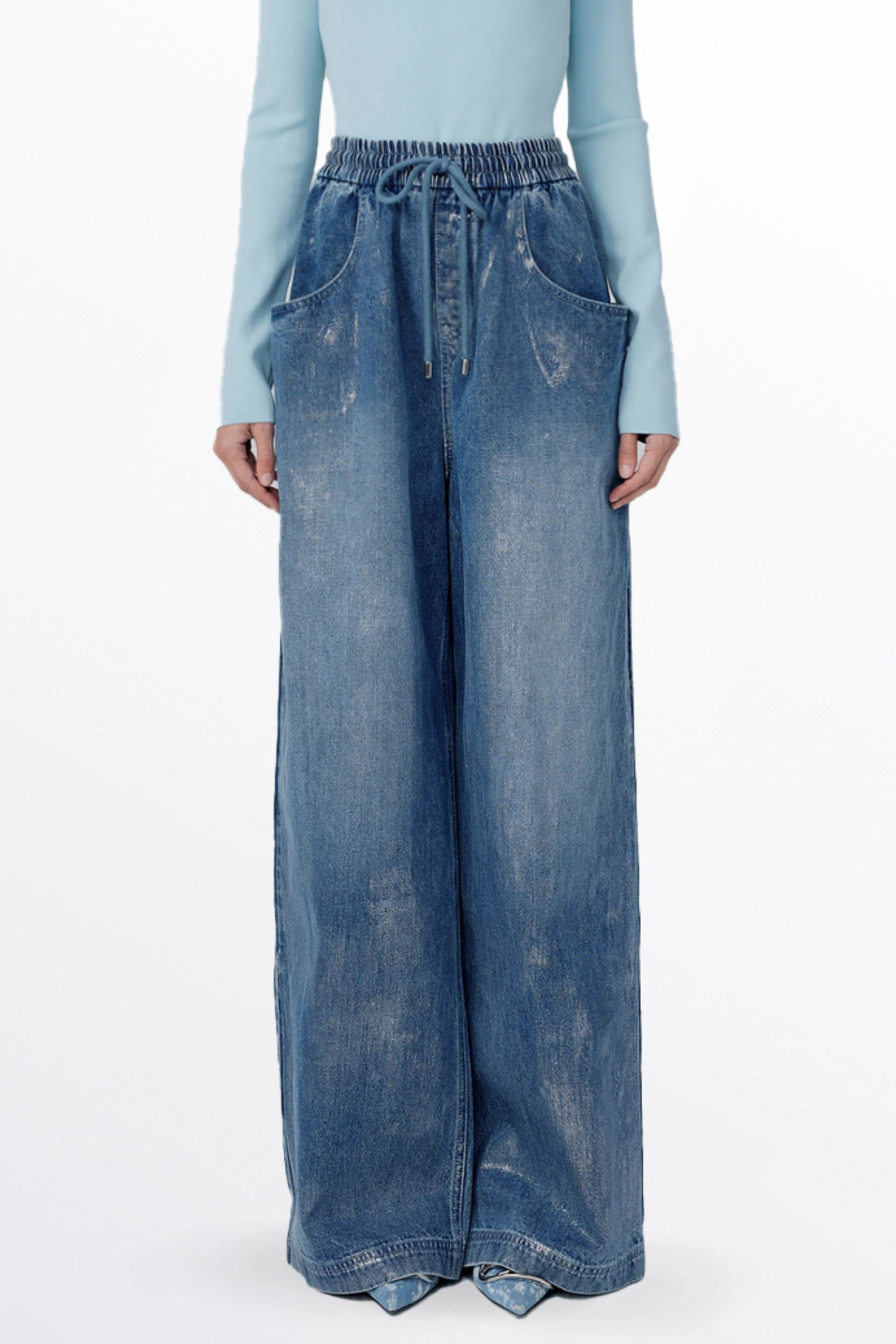 Bulb Shimmer Wide-leg Jeans in Cotton Denim