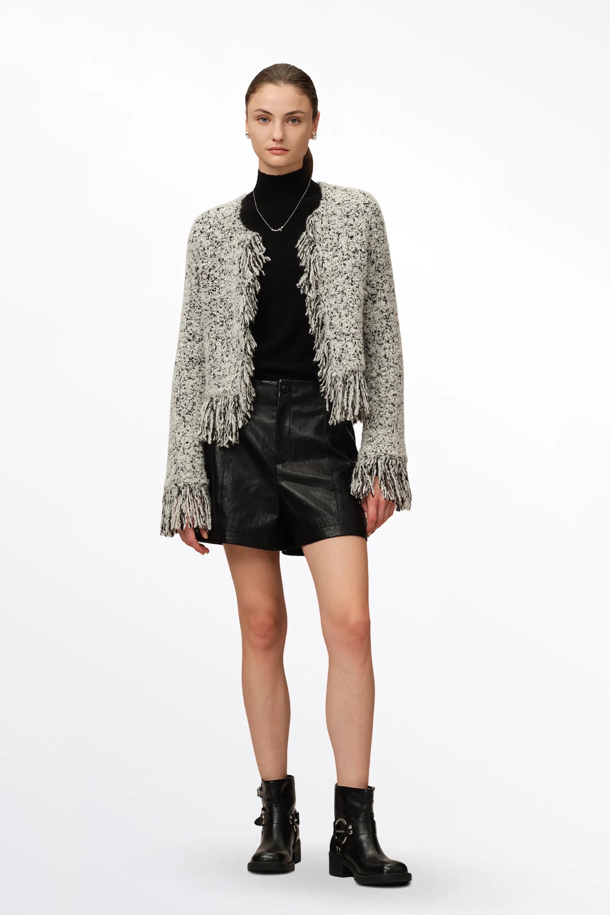 Sara Fringe Knit Jacket in Multi-Yarn Blend