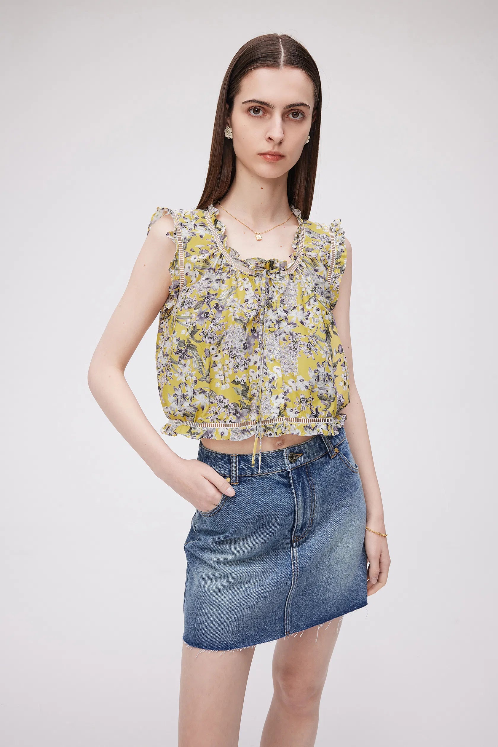 Ines Flora Sleeveless Top in Mulberry Silk Blend