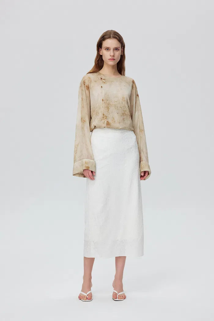 Tishri Embroidered Skirt in Silk Crepe De Chine