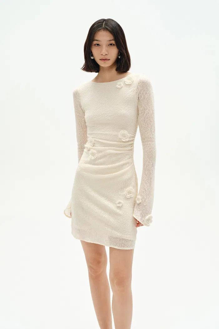 Esme Hand Crocheted Long Sleeved Short Dress in Merino Wool Blend