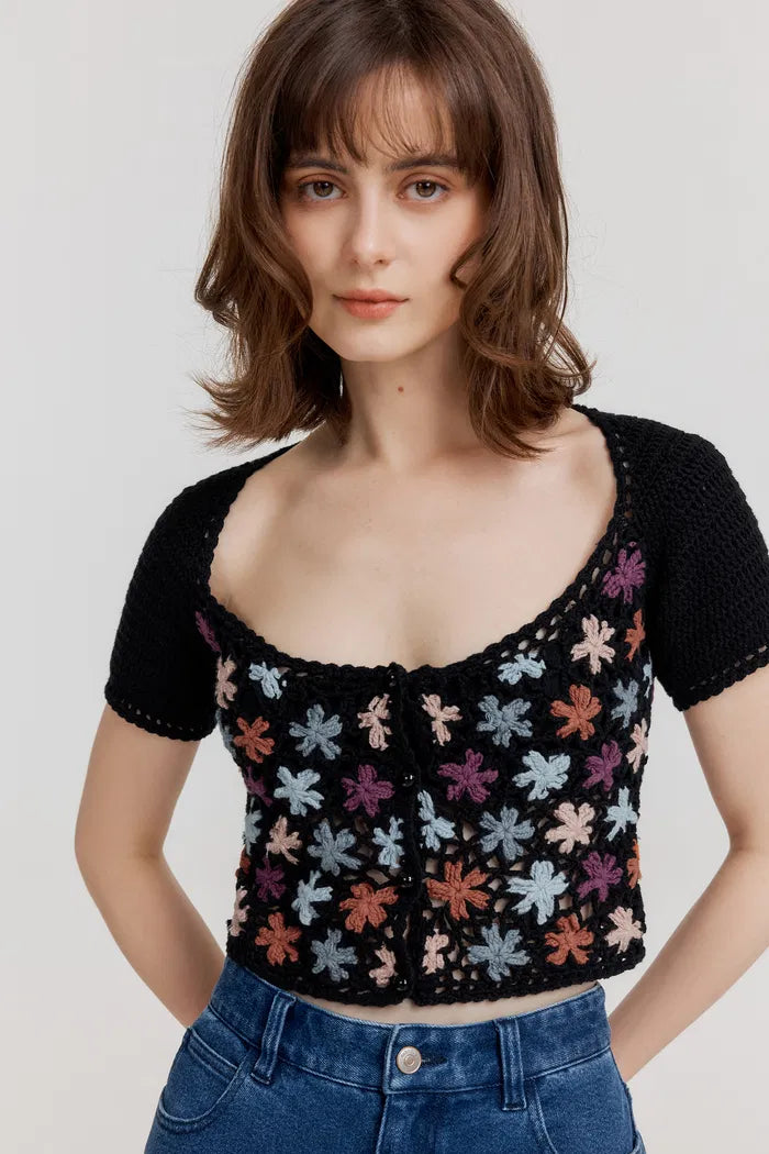 Daisy Handcrafted Flora Crochet Top in Cotton Knit