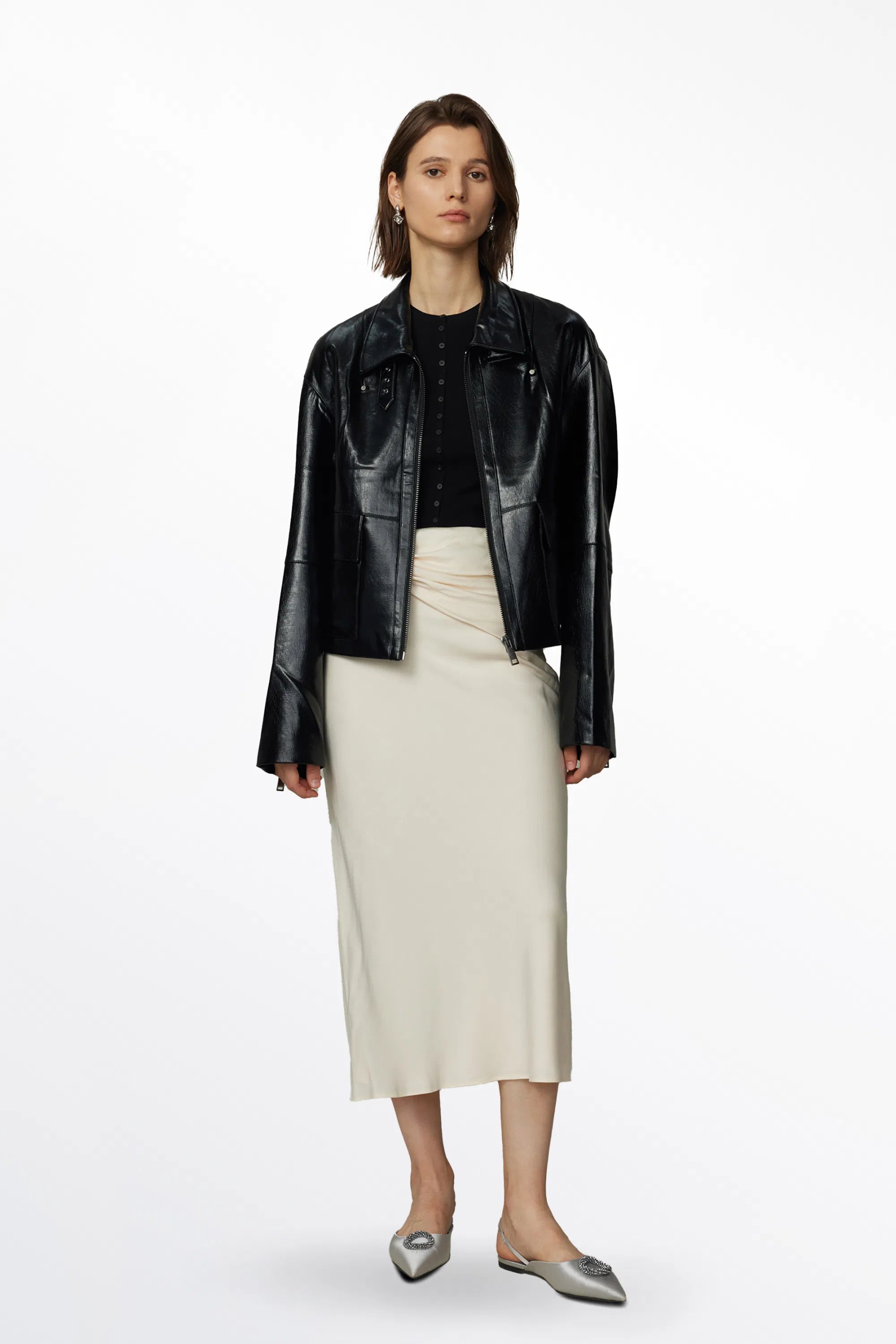 Rita Zip-Up Jacket in Faux Lambskin Leather