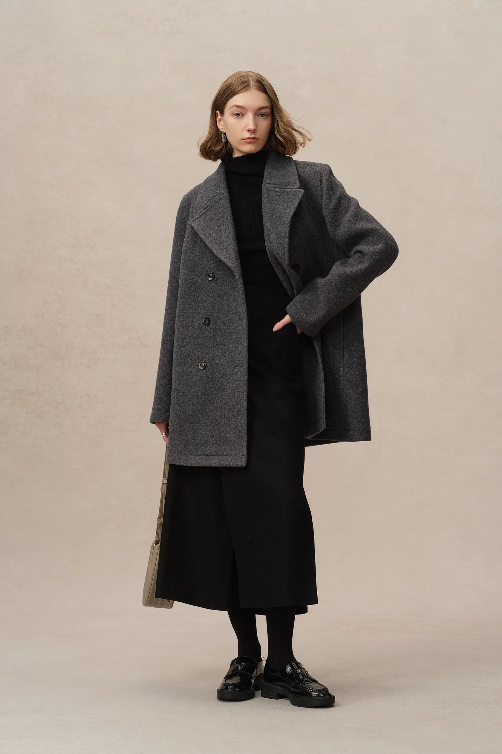 Beau Double-Breasted Coat in Single Face Wool