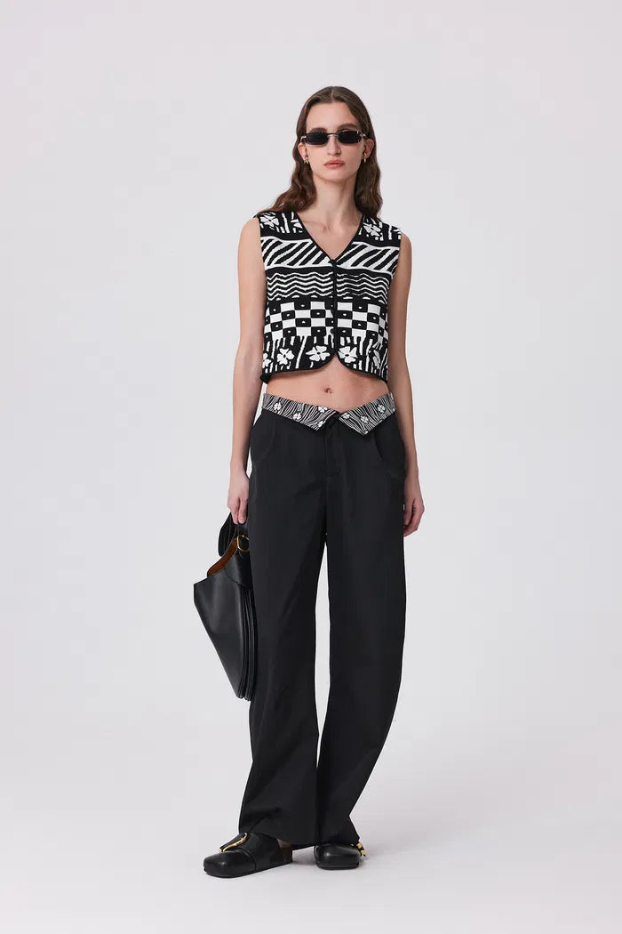 Bay Printed Barrel Leg Pants in Cotton Blend