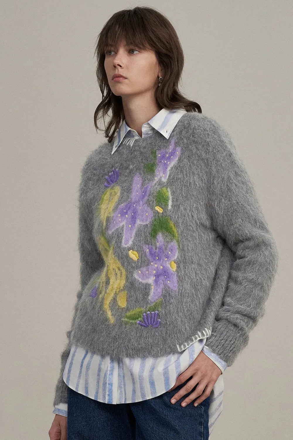 Titian Hand Embroidered Flora Sweater in Alpaca Blend Knit