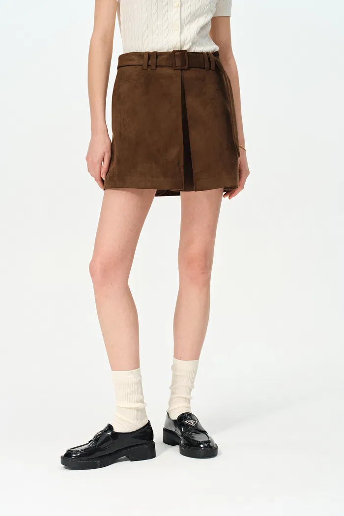 Clara Midi Skirt in Premium Faux Suede