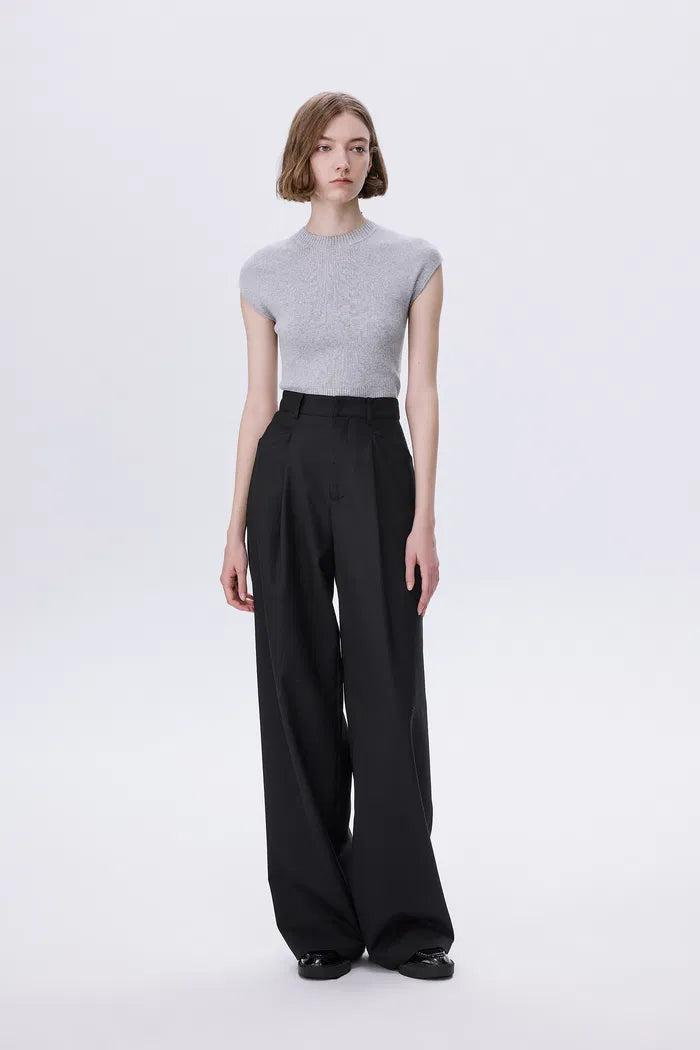 Ezra Wide Leg Trousers in Wool Twill