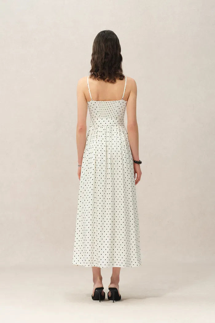 Luna Polka Dot Tie Dress in Mulberry Silk