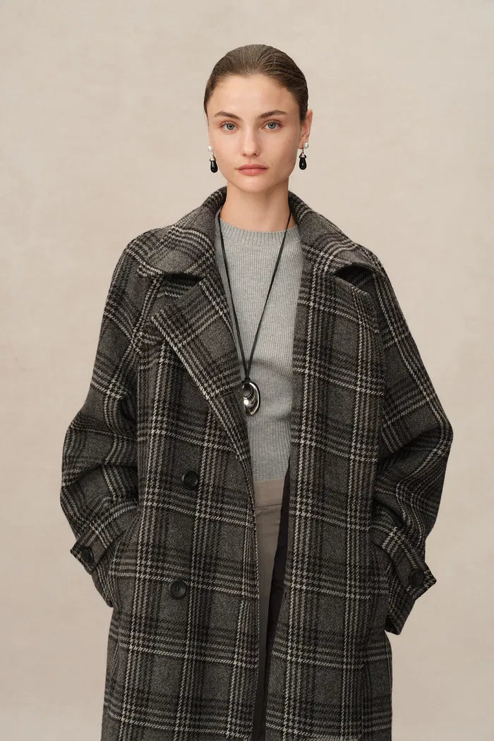 Edit Convertible Funnel Neck Coat in Welsh Checkered Box Wool