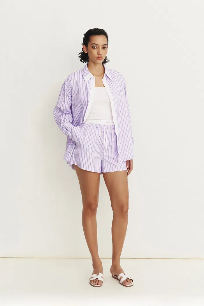 Faya Purple Contrast Shirt and Shorts Set in Viscose Blend