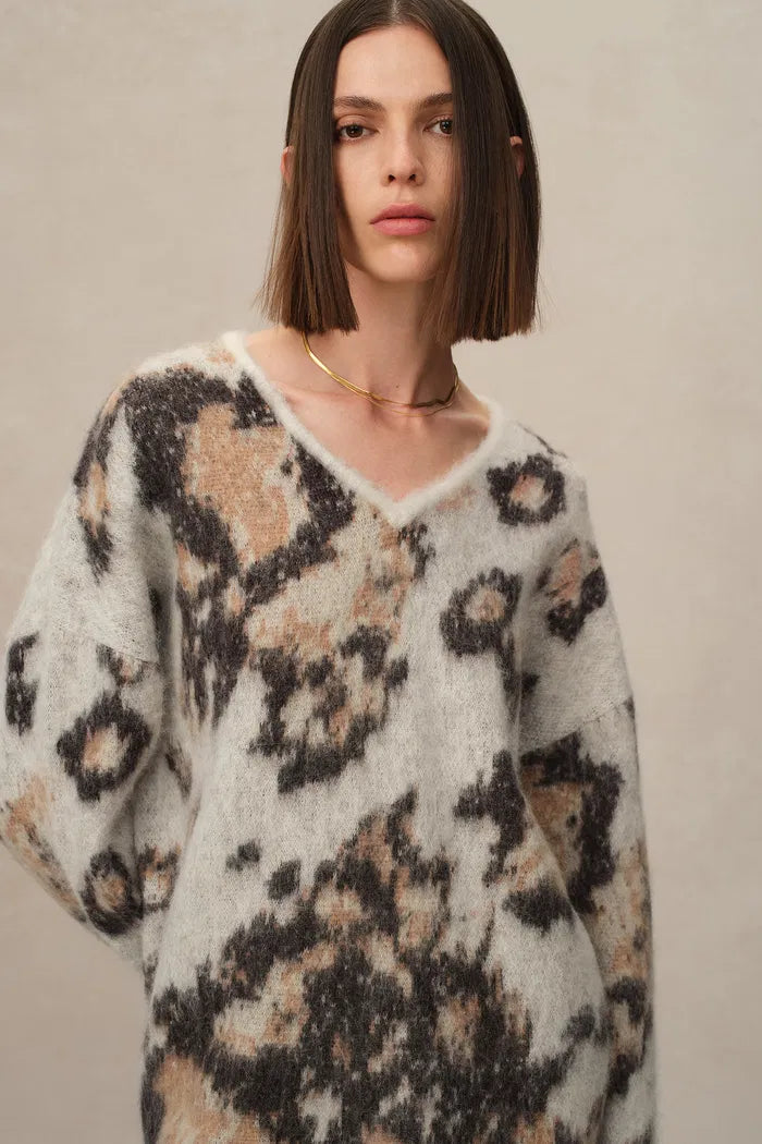 Elsie Leopard Print Sweater in Baby Alpaca Blend Knit