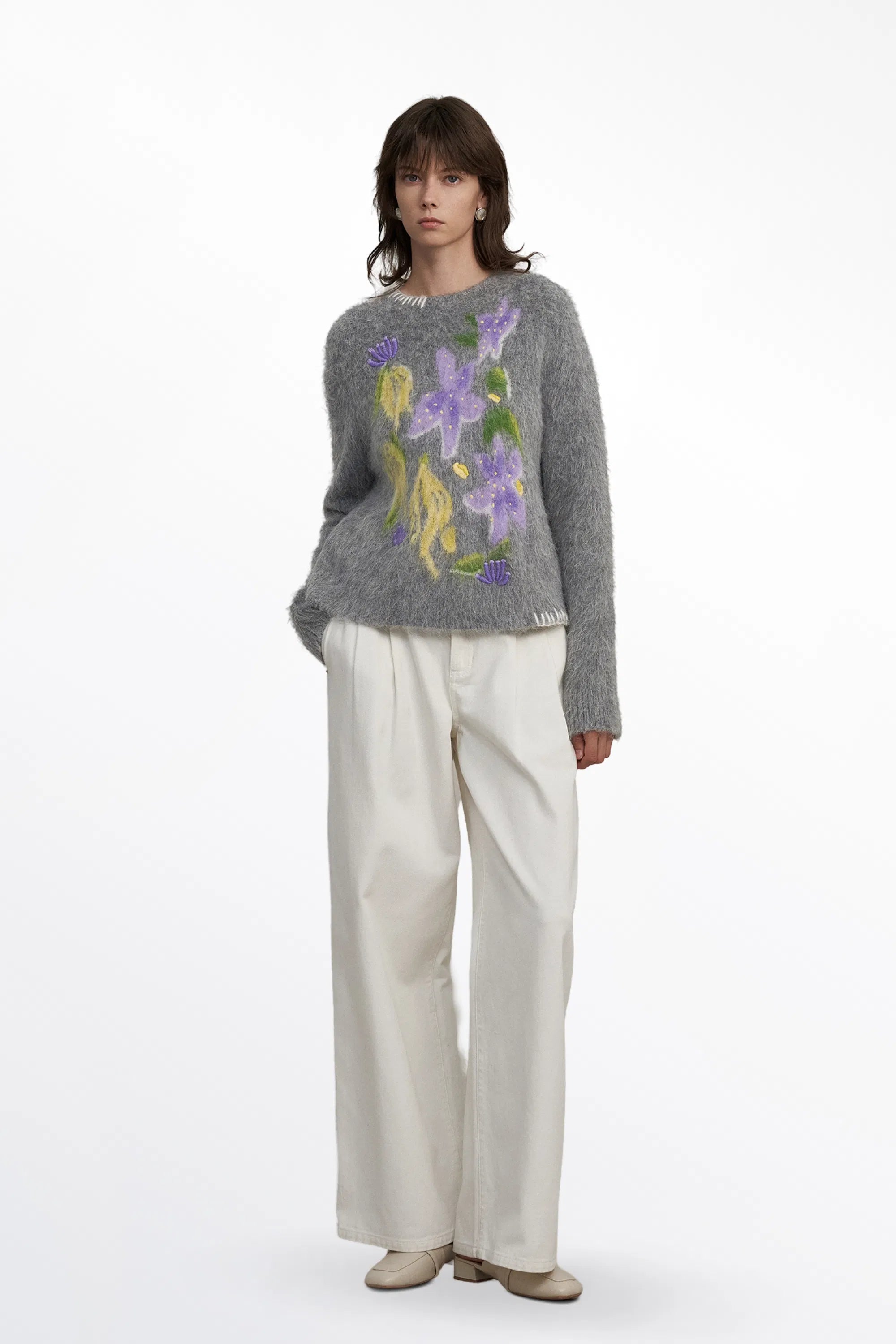 Titian Hand Embroidered Flora Sweater in Alpaca Blend Knit