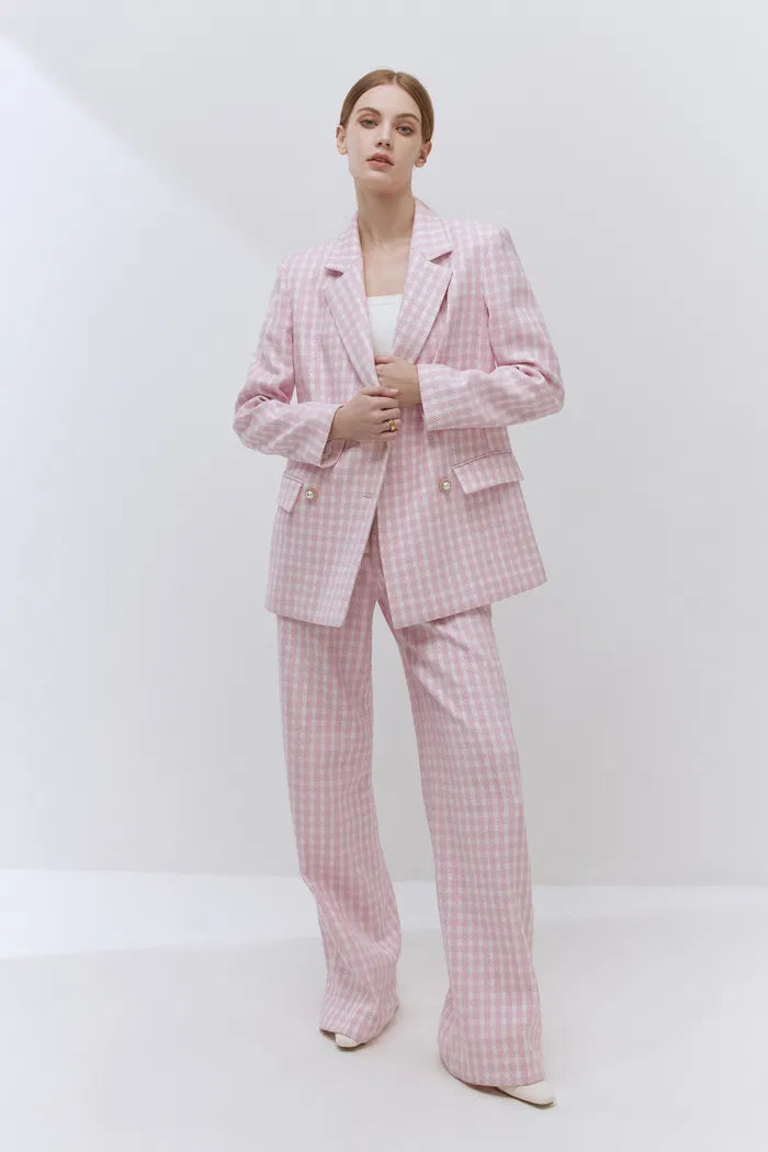 Aster Pearl Button Blazer in Plaid Twill