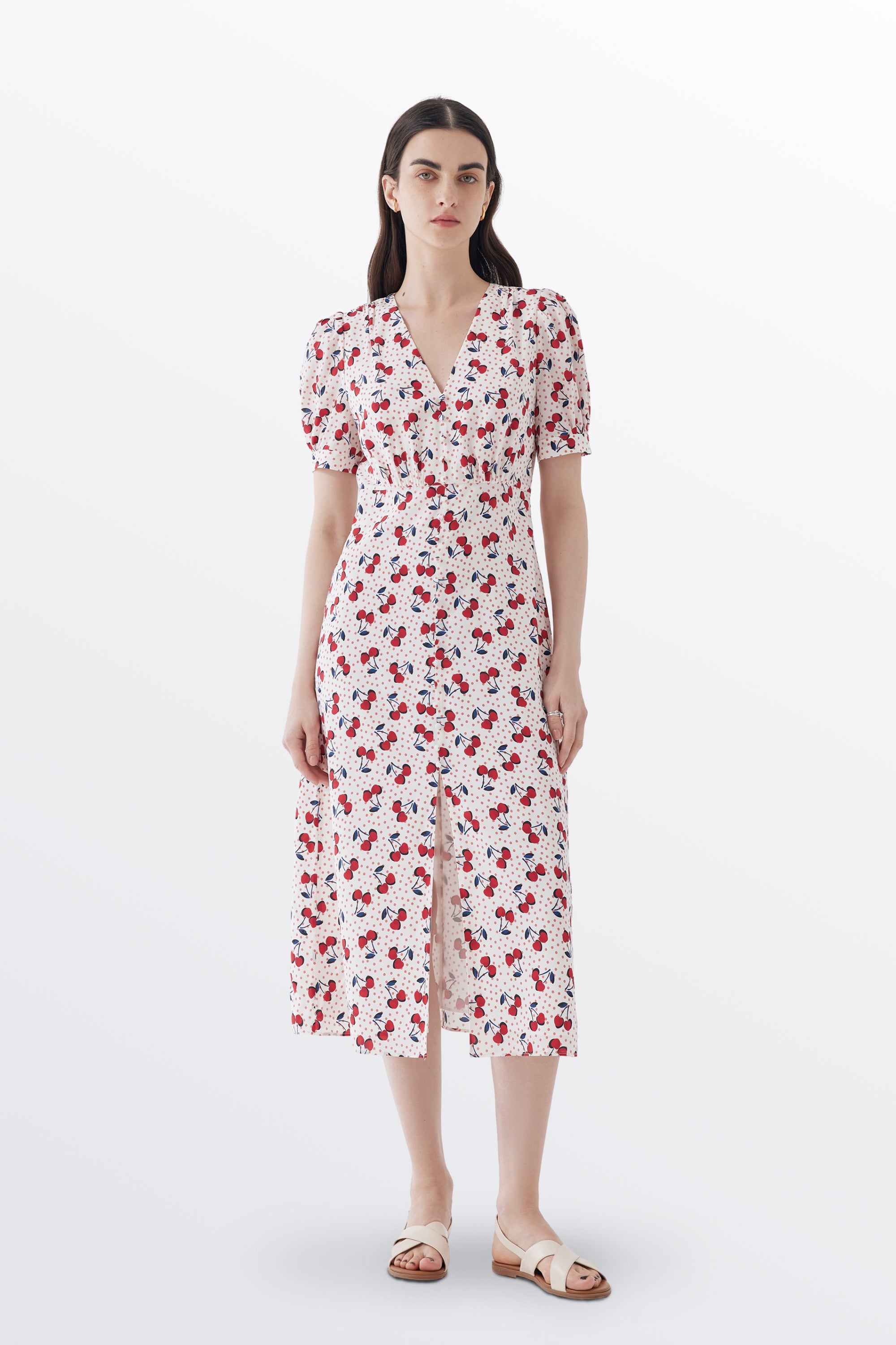 Federica Pink Polka Dot Dress in Silk Crepe De Chine