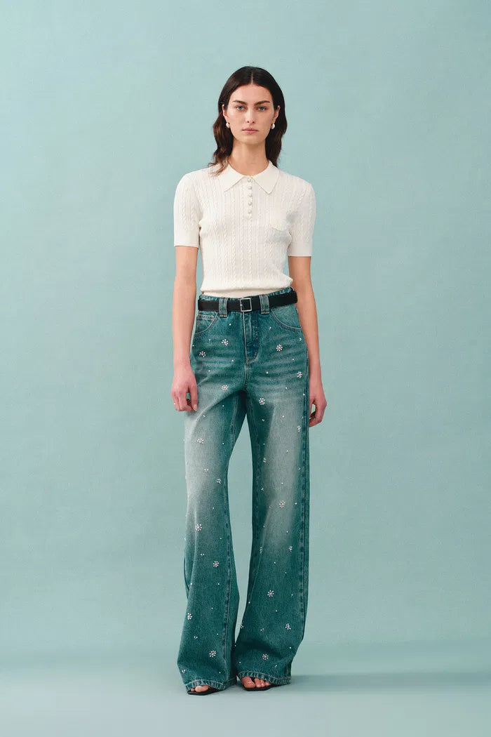 Nico Hand Beaded Jeans in Lightweight Denim